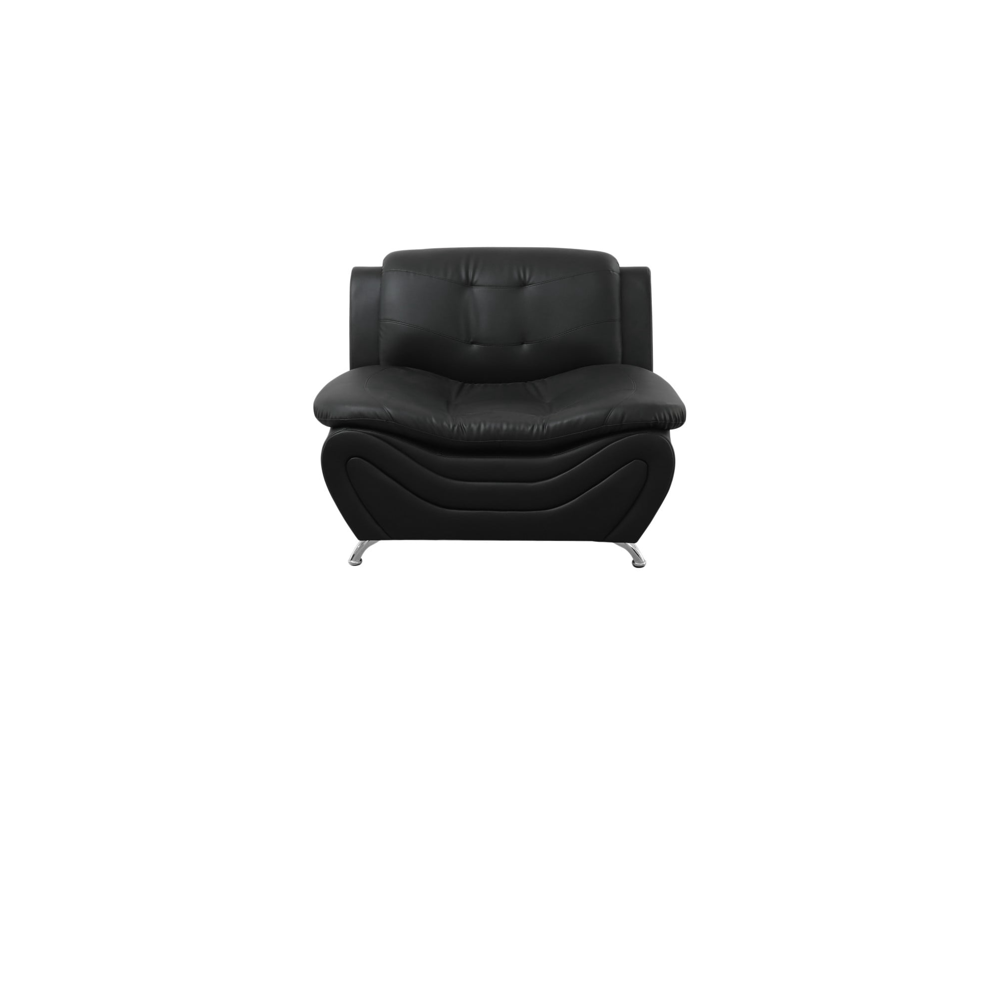 BSHTI 42” Faux Leather Modern Sofa Couch with Leather Upholstery, Solid Wood Frame, Adjustable Backrest 110–115° for Living Room （Black）