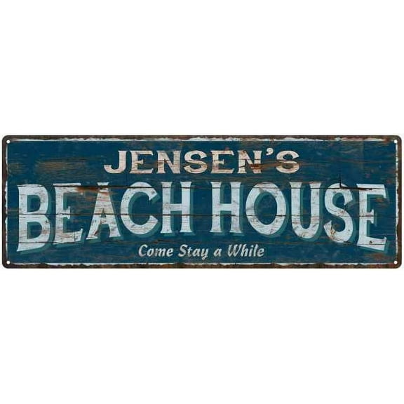 JENSEN'S Beach House Blue Rustic Cabin Home Decor 6x18 Metal 106180026244