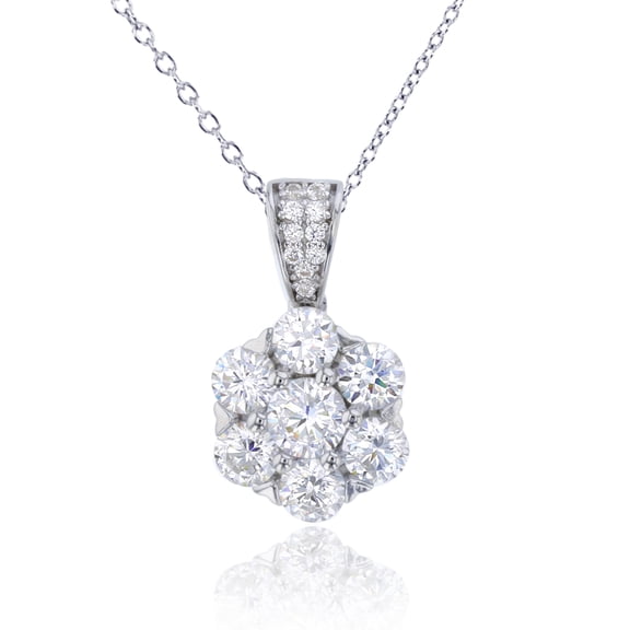 Decadence Sterling Silver Rhodium Round White Cubic Zirconia Flower 18" Necklace