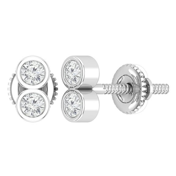 Dazzlingrock Collection Round White Diamond Vertical 2 Stone Style Screwback Stud Earrings for Her (0.24 ctw, Color I-J, Clarity I1-I2) in 14K White Gold