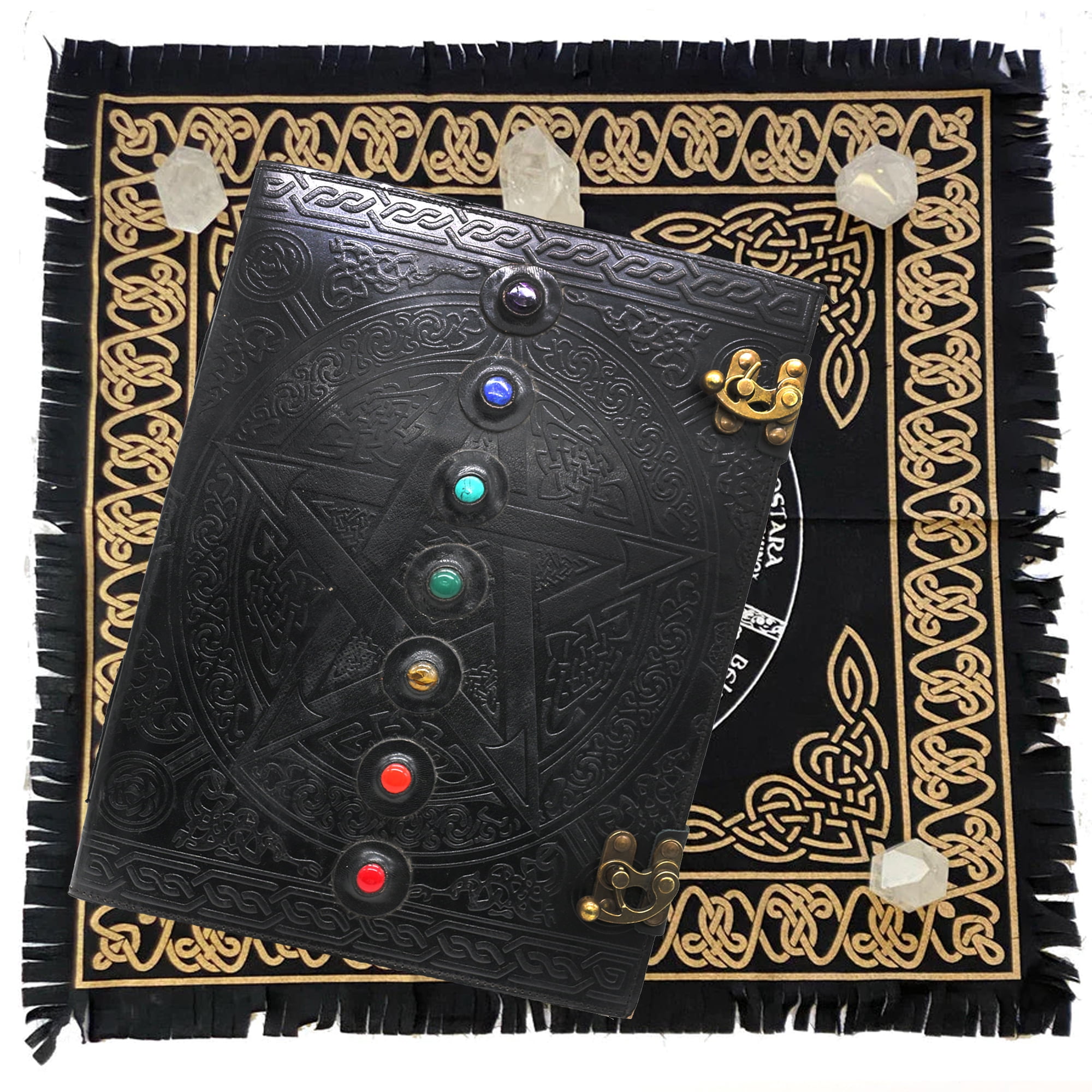 Soul Sticks Embossed Black 7 Chakras Genuine Leather 200 Page Journal 10" x 13"