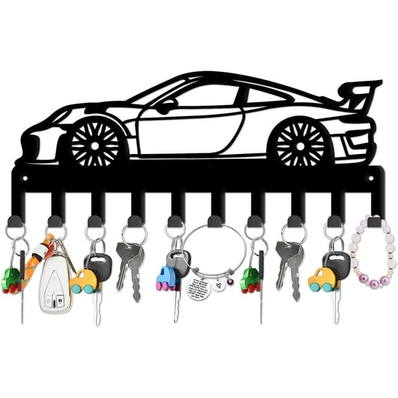 1set Car Key Holder Wall Mount Race Car Key Hanger 10 Hooks Farmhouse Key Holder for Wall Key Rack Metal Key Organizer Key Hooks for Dog Leash Home Kitchen Entryway Front Door Gift for Car Lover