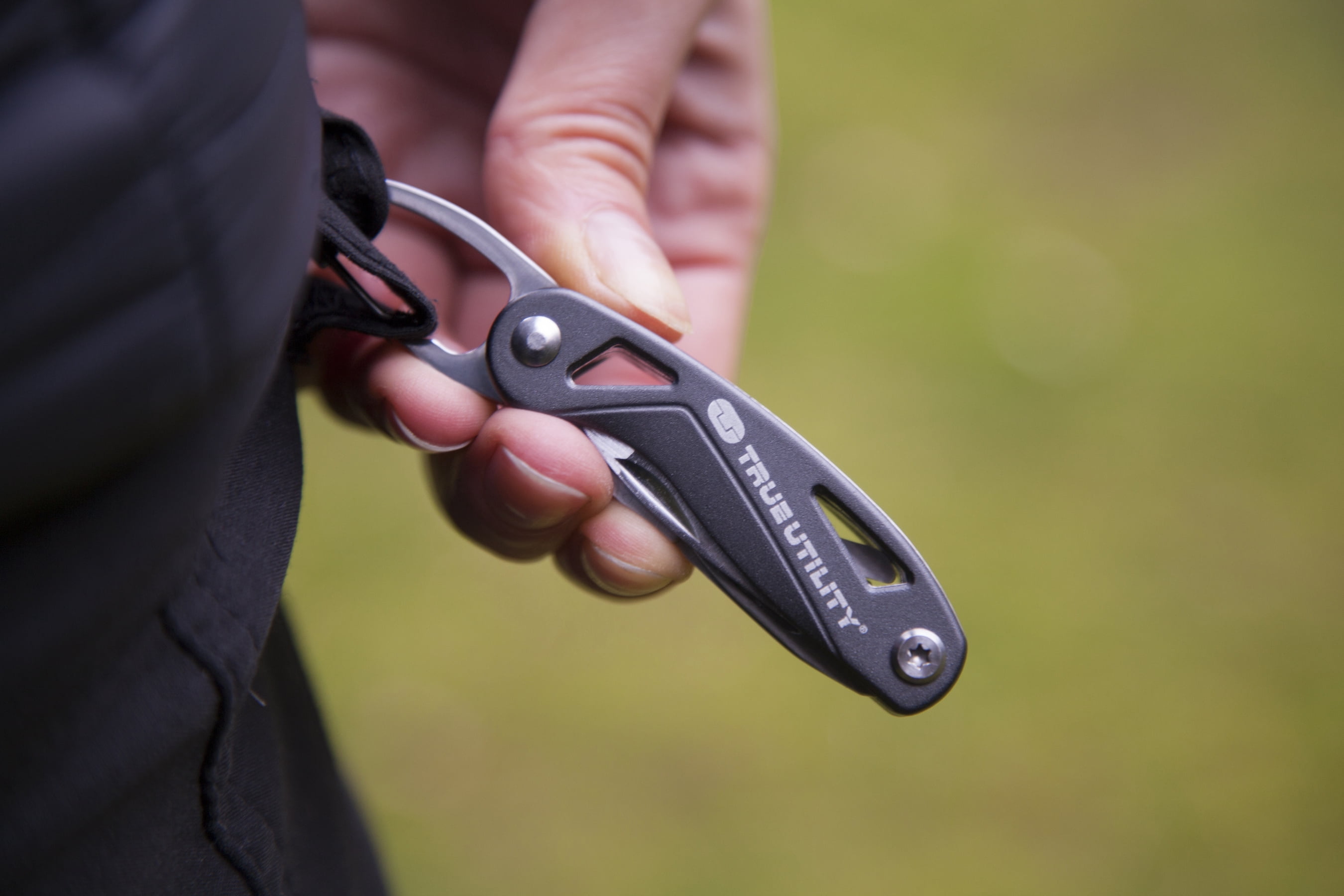 TRUE 6-in-1 Stainless Steel Keychain Multi-Tool with Carabiner Clip, Silver