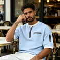 thumbnail image 6 of hotojiny Men's Quarter Zip Pullover Lightweight Textured Half Sleeve Sweatshirt Casual Crew Neck Patchwork Shirts, 6 of 7