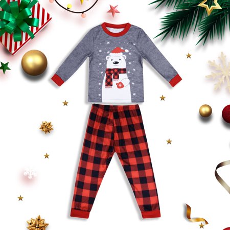 

ERTUTUYI Christmas Catoon Stripe Print Tops And Pants Clothes Set Xmas Family Matching Pajamas Red 14T