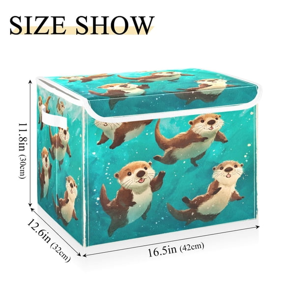 Iauyy Large Storage Box with Lid - Foldable Home Storage Bins for Clothes Toy Holiday Decor, Cute Otter (42*32*30cm)