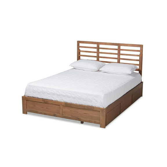 Baxton Studio Piera Ash Walnut Brown Finished Wood King Size 3-Drawer Bed