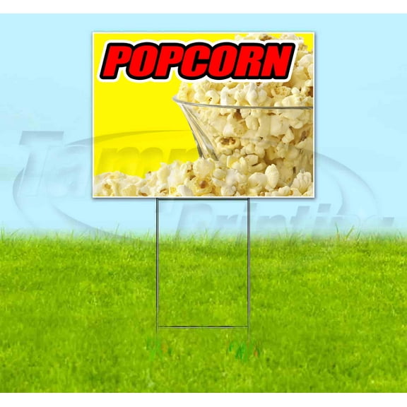 Popcorn Yellow Background (18" x 24") Yard Sign, Includes Metal Step Stake