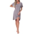 thumbnail image 2 of INSPIRE CHIC Womens Nightgowns Lace Trim Round Neck Stretchy Short Sleeve Sleepwear Night Shirts Soft Sleep Pajama Dress M Gray, 2 of 6