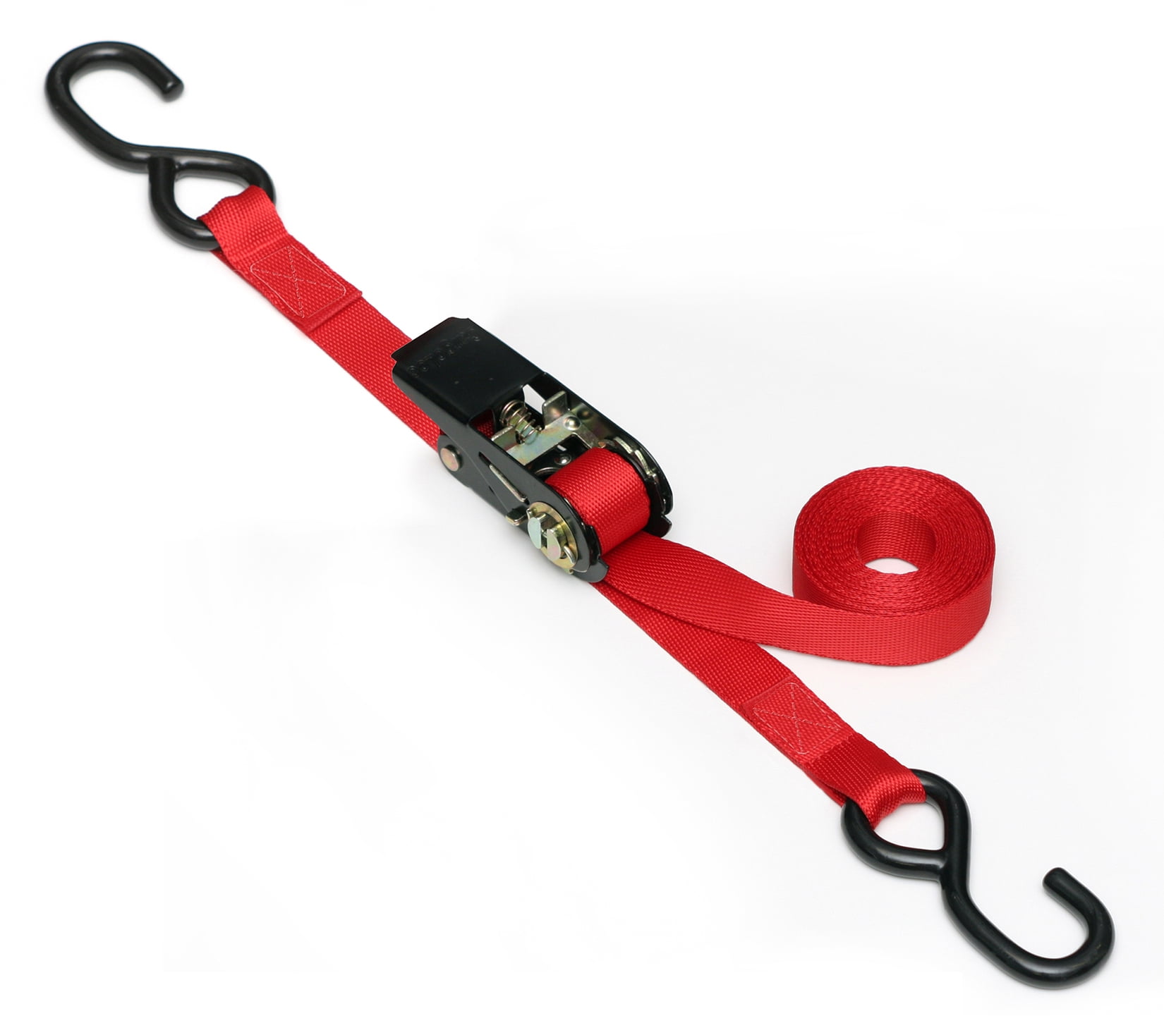 15' X 1" Red Ratcheting Tie Down With S Hooks
