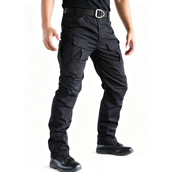Cargo Pants for Men Black Work Pants Ripstop Water Resistant Hiking Pants Outdoor Trousers with Multi Pockets (Not Belt)
