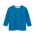 thumbnail image 5 of Efsteb 3/4 Sleeve Shirts for Girls Kids Round Neck Three-quarter Sleeve Tops Comfy Casual Loose Cute Solid Color Summer Tee Shirt(Blue,3-4 Years ), 5 of 5