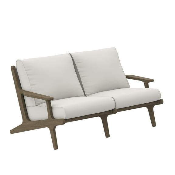 Lounge Loveseat Sofa, White, Teak Wood, Outdoor Patio Balcony Cafe Bistro Garden Hospitality Restaurant, Modern Contemporary, HB37887