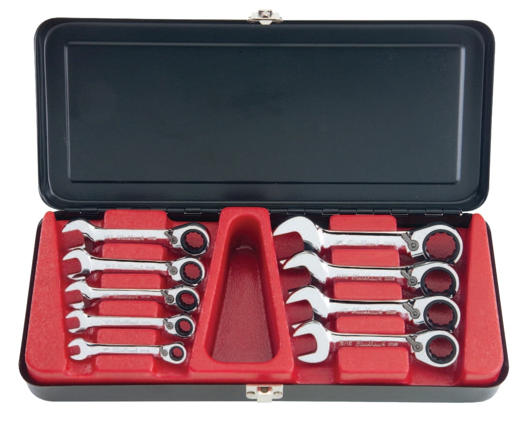 Blackhawk 9 Pc. Stubby Reversible Gear Ratcheting Wrench Sets, Inch
