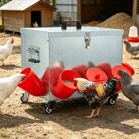 Magicfly Metal Chicken Feeder Large Capacity 40 lbs Automatic Metal Rat Proof Chicken Feeders No Waster Weatherproof Poultry Feeder for Chickens, Geese, Ducks, Turkeys, Quails (8-Port)