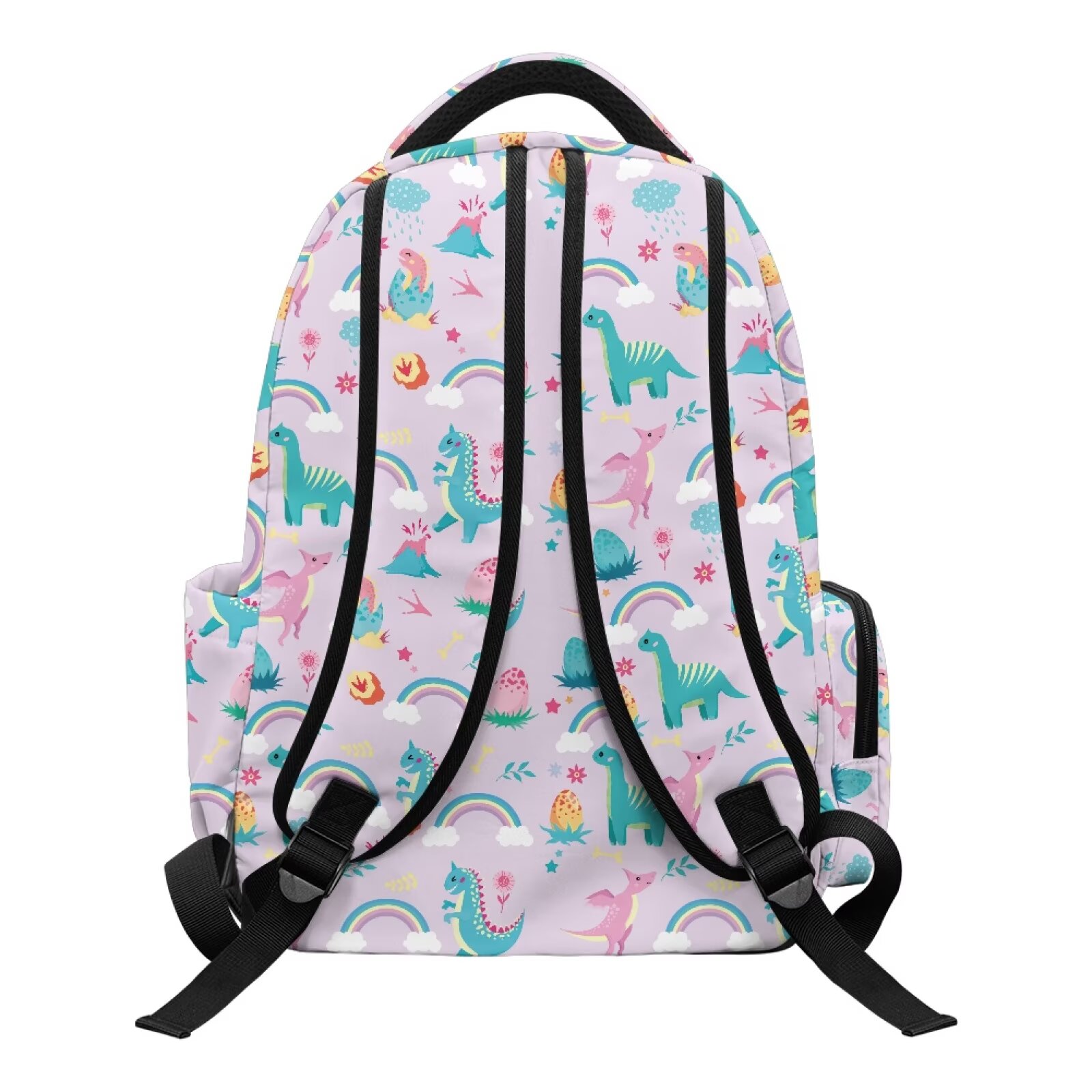 Mochila escolar arcoíris de dinosaurio púrpura para niños y niñas de 5-16 años, gran capacidad, múltiples bolsillos, resistente al agua, correas acolchadas ajustables, ligera 2