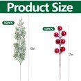 thumbnail image 2 of 45 Pcs Branches de Pin de Noël Artificielles avec Tiges de Baies Rouges, Fausses Feuilles de Verdure Enneigées de Pin Norfolk Cyprès, Baies Blanches Feuillage Givré Faux Pics à Aiguilles pour Guirlande Décoration Maison, 2 of 7