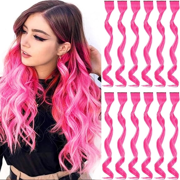 Olurrisa Clip in Hair Extensions 12 Pieces Streak for Women Kids Girls, 17 Inch Wavy Curly, Party Highlights