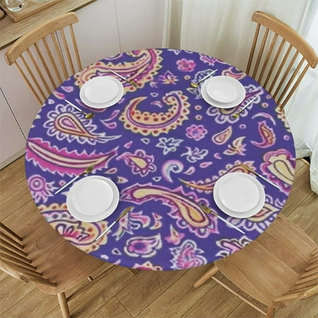 

Tllo0ord Round Fitted Tablecloth Elasticized Tablecloth Great for Indoor and Outdoor Dining and Playing Cards Boho Paisley Persian Fits up Tables 31-35
