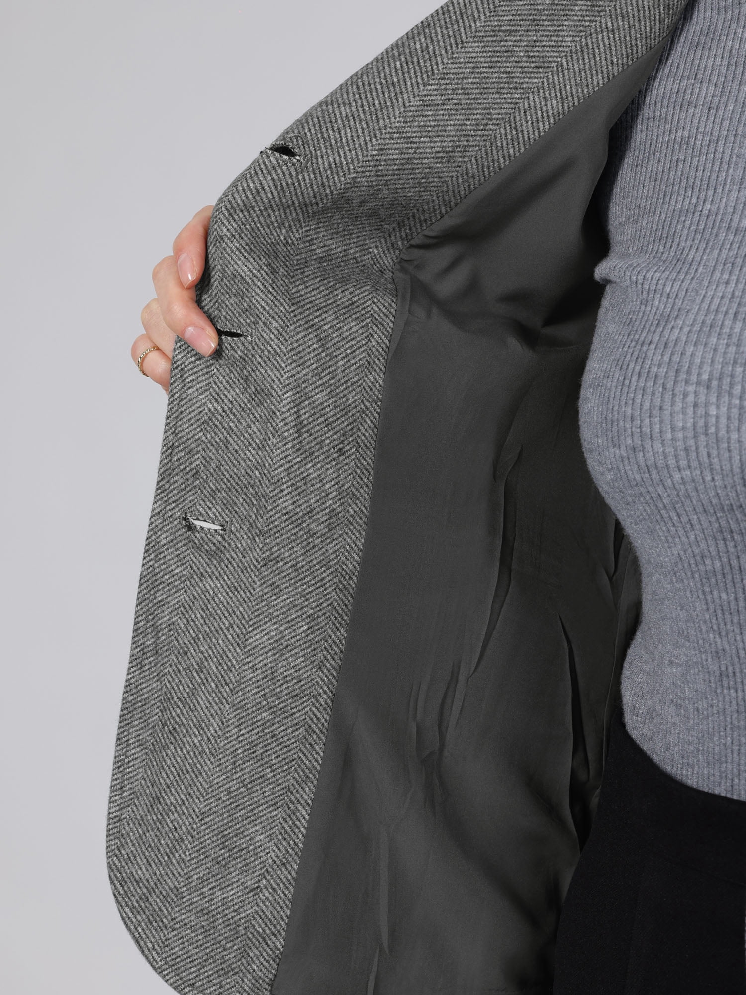 DARING DIVA Women's Herringbone Blazer Lapel Collar Suit Jacket M Dark Grey