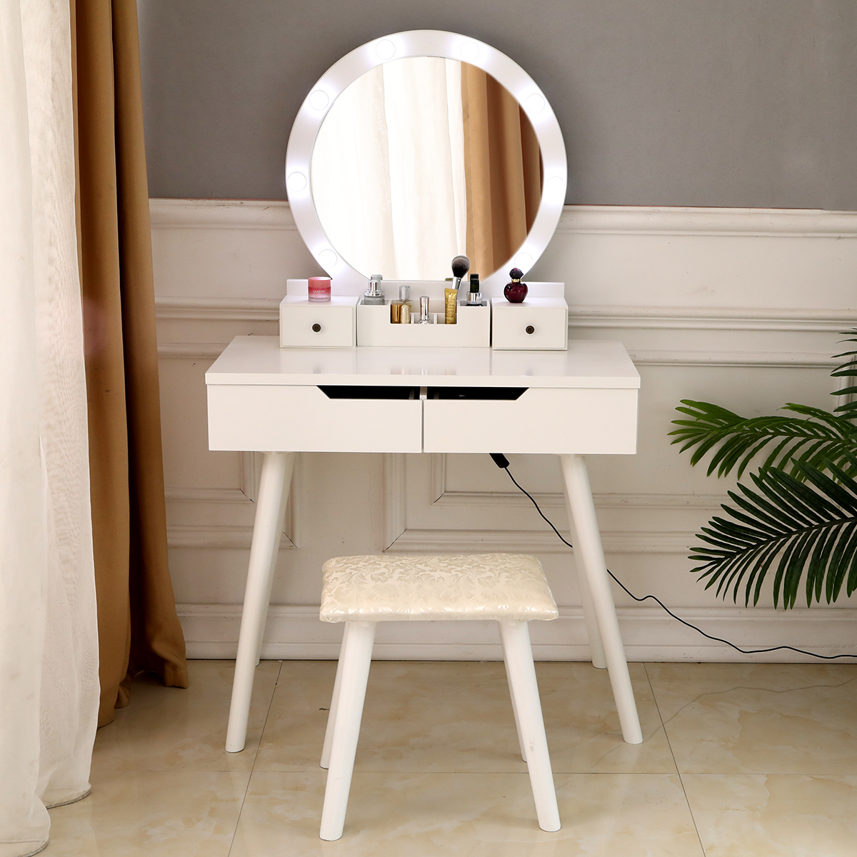 Winado Makeup Vanity Table w/8 LED Lights Mirror,Vanity Set with Stool 