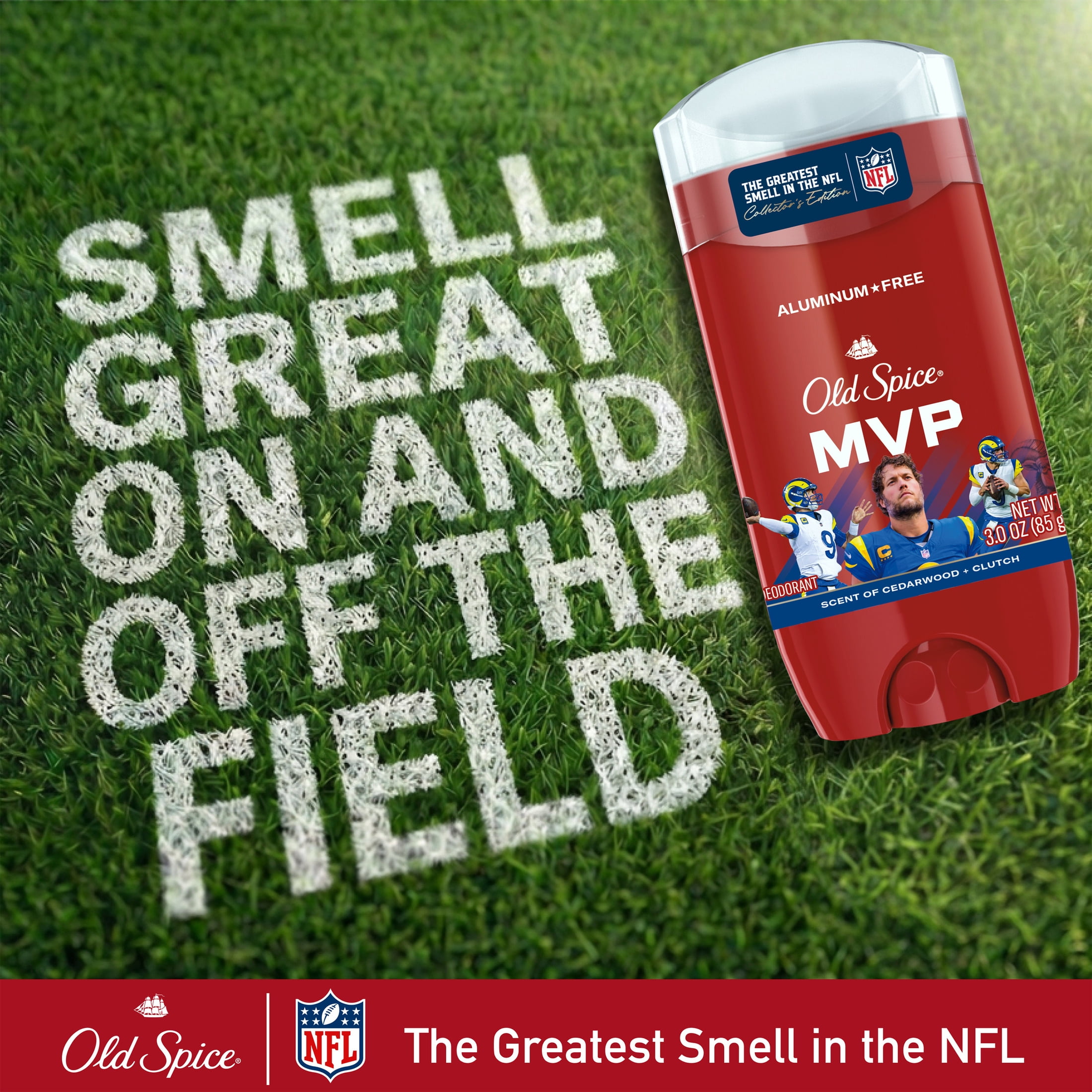 Old Spice Deodorant for Men, Aluminum Free, NFL Collection, Matthew Stafford, Scent of Cedarwood + Clutch, 3.0 oz