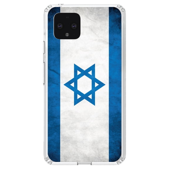 DistinctInk Clear Shockproof Hybrid Case for Google Pixel 4 (5.7" Screen) - TPU Bumper, Acrylic Back, Tempered Glass Screen Protector - Israel Israeli Old Flag - Show Your Love of Israel