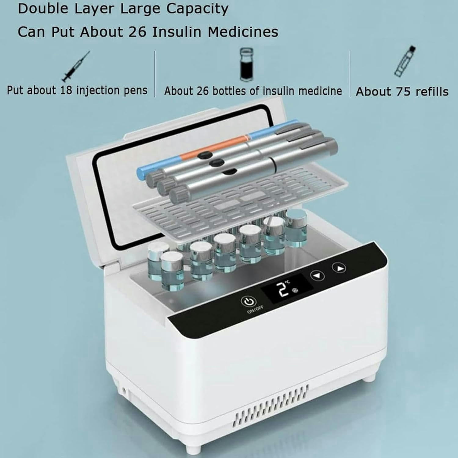 GXCZ Insulin Refrigerator, Mini USB Medical Refrigerator, LCD Screen, Adjustable 0-18 , Car, Travel, Home, 2-Battery Portable Insulin Refrigerator