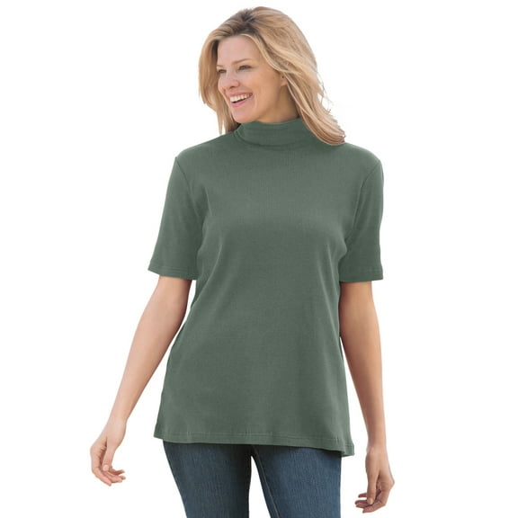 Woman Within Plus Size Ribbed Short Sleeve Turtleneck