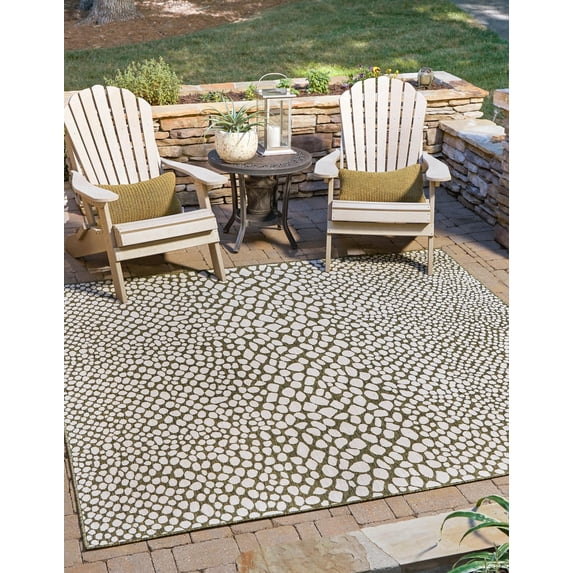 Rugs.com Jill Zarin Outdoor Collection Rug – 10' 8 Square Green Flatweave Rug Perfect For Living Rooms, Kitchens, Entryways