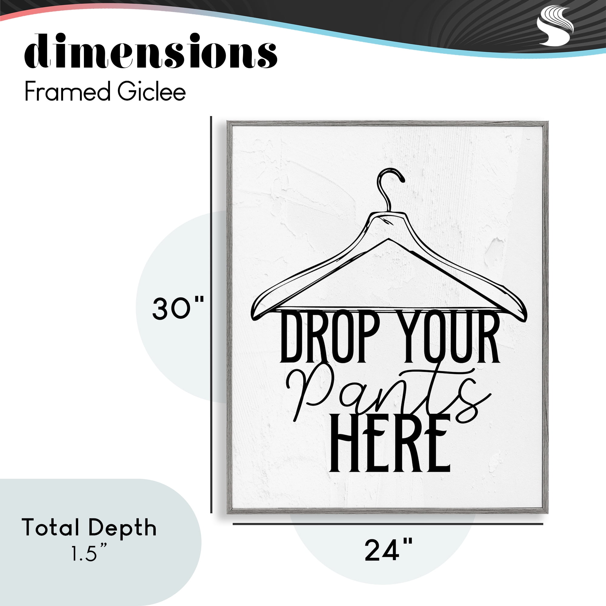 Drop Pants Here with Hanger Gray Framed Giclee Art, design by Kim Allen