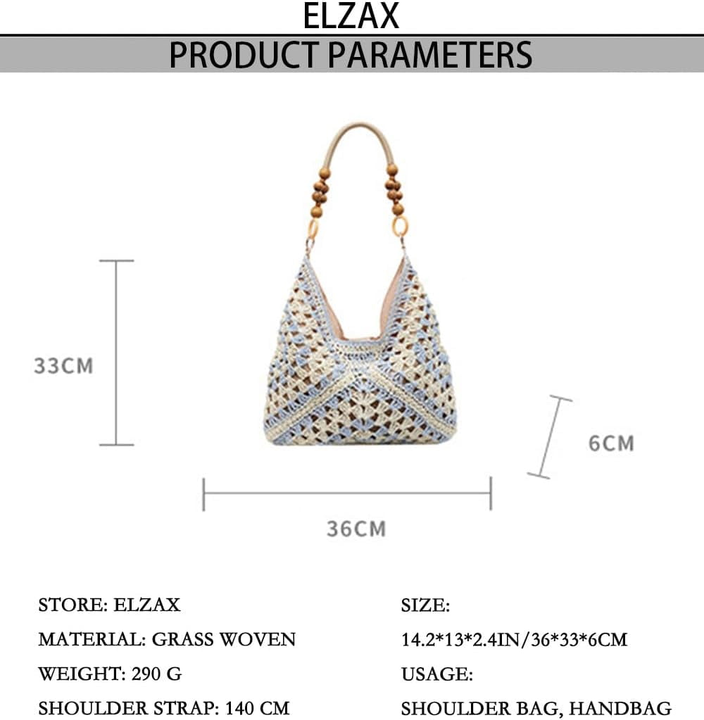Summer Straw Hobo Bags for Women Boho Woven Mesh Beach Tote Bag Large Capacity Crochet Vacation Shoulder Handbag
