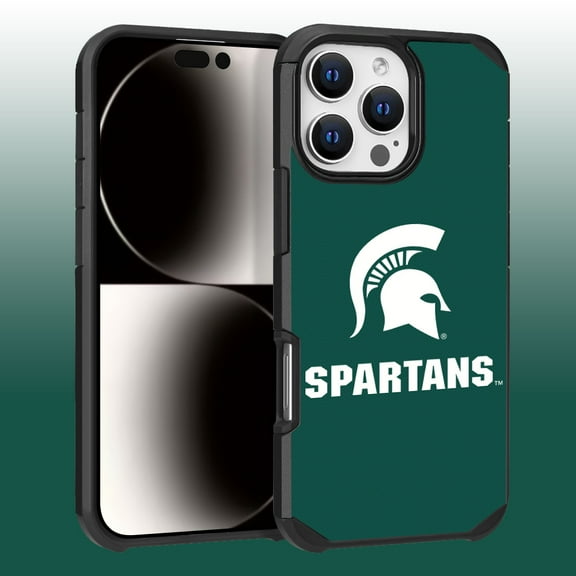 Apple iPhone 16 Pro Max (6.9) - Licensed NCAA of Michigan State University Spartans Logo on Green Textured Dual Layer Case