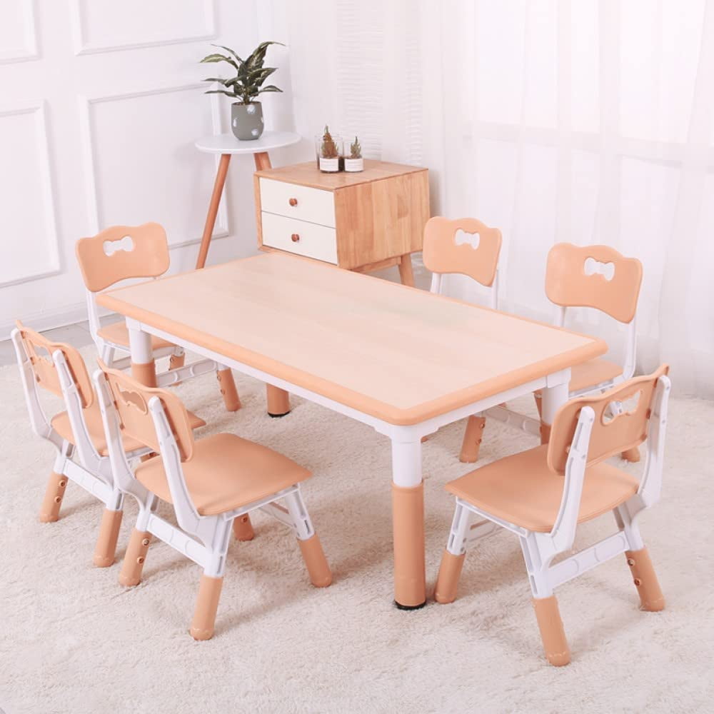 Modern Kids Table and Chairs Set for 6, Height Adjustable Children Multi-Activity Table Set for Classrooms, Daycares for Ages 2-10,Graffiti Desktop