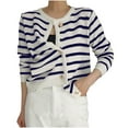 thumbnail image 2 of Aueoeo Women'S Casual Striped Cardigan Sweaters Long Sleeve Crew Neck Lady Jacket Button -down Open Front Coat Blue M, 2 of 3
