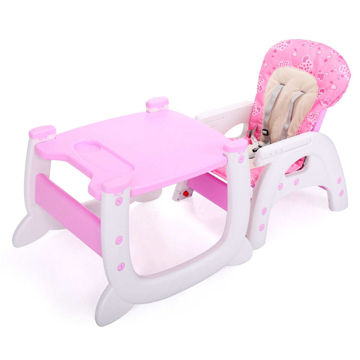 Kepooman 3 in 1 Baby High Chair, Adjustable Convertible Play Seat Booster Toddler with Feeding Tray - Pink
