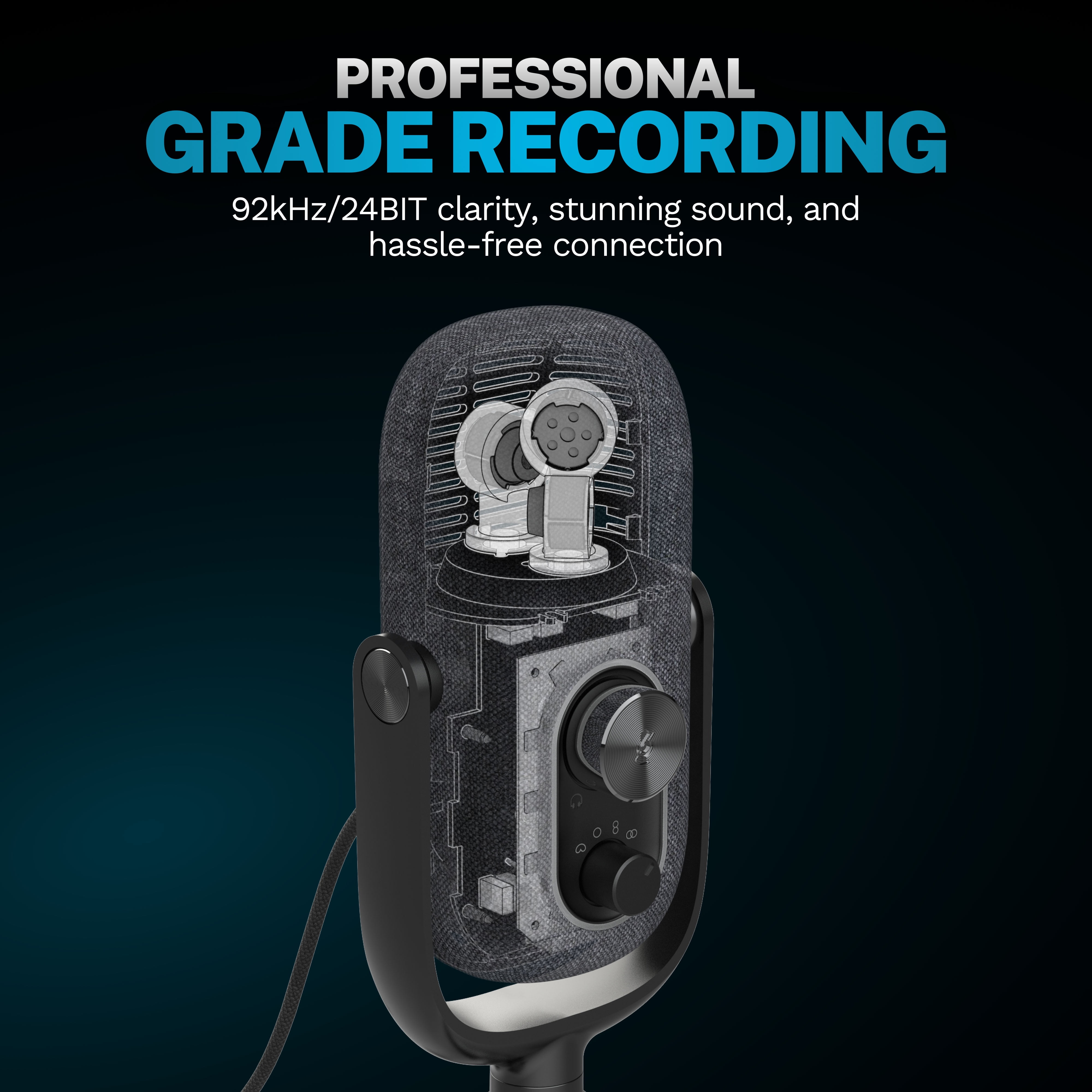 JLab Epic Talk Gaming, Podcasting & Streaming Microphone, Professional Grade Recording Mic, 92kHz/24BIT Clarity, 4+ft USB-C Cable, Versatile Mounting, 4 Directional Pattern Modes, Gain Control, White