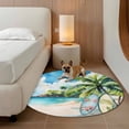 thumbnail image 3 of Round Area Rug 4ft, Summer Beach Surfing Coconut Tree Non-Shedding Washable Area Rug, Watercolor Oil Painting Art Non Slip Low-Profile Circle Rugs for Living Room, Bedroom Dining Room, 3 of 9