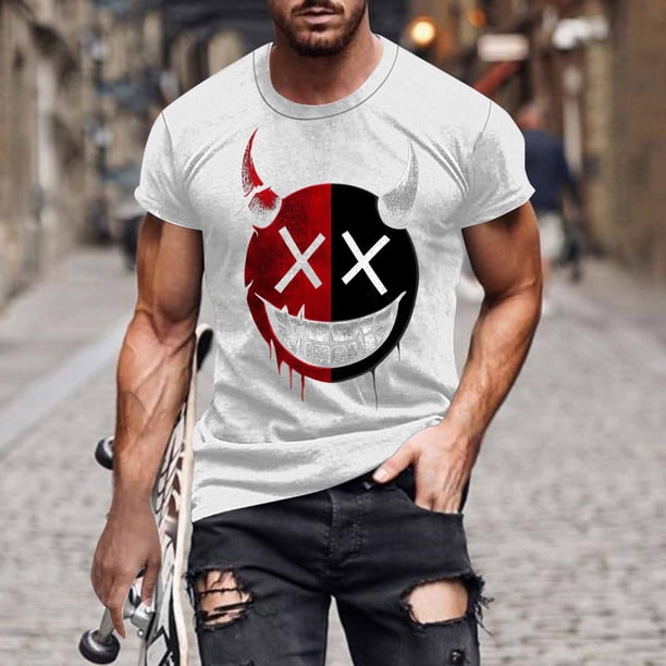Blusas y camisas de manga corta y cuello redondo para hombre. Blusas/camisetas de manga corta con cuello redondo y estampado de Halloween para hombre. Blusa para hombre.