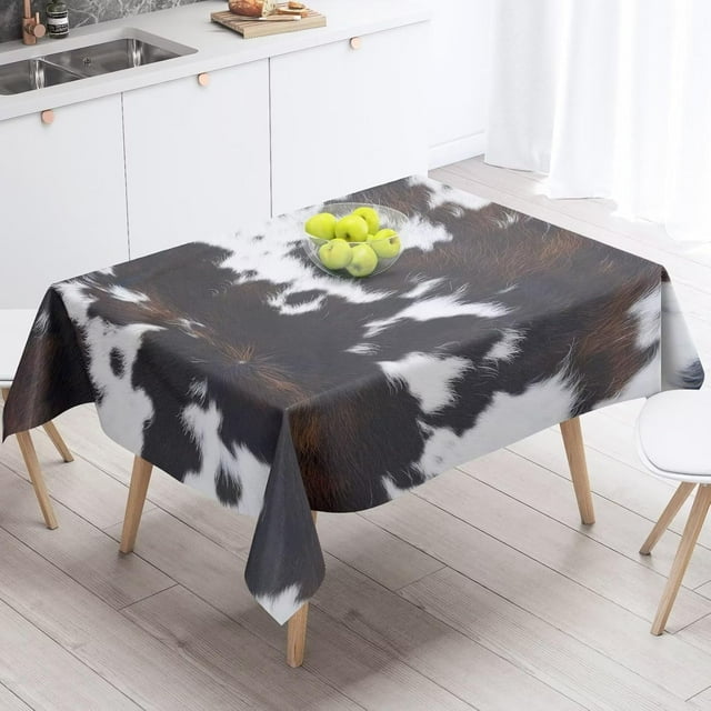 Cow Print Tablecloth, Cow Hide Pattern with Spots Farm Life with Cattle Camouflage Animal Skin, Rectangular Table Cover for Dining Room Kitchen Decor, 60"x120" Black
