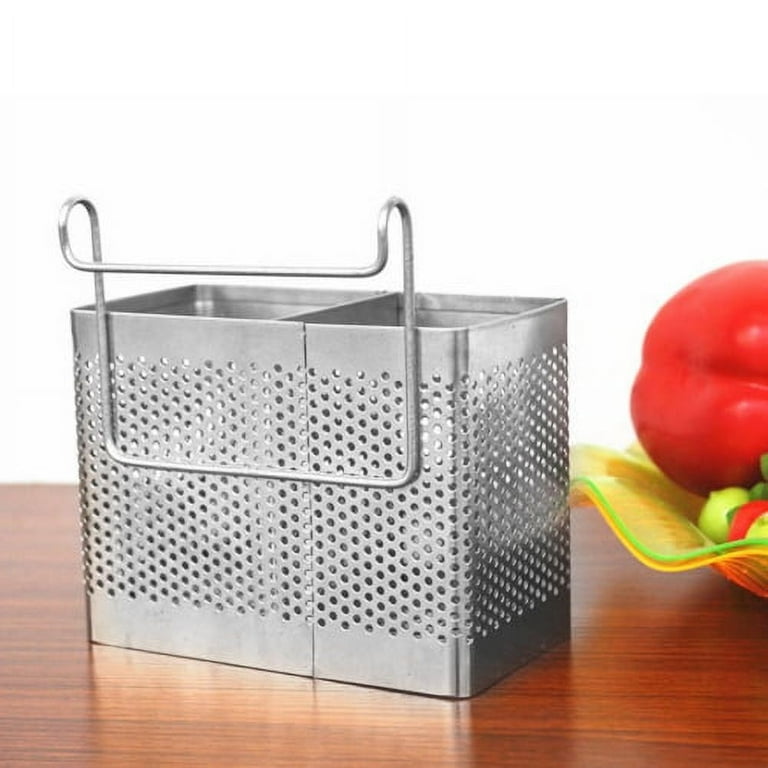  KESOL Sturdy 304 Stainless Steel Utensil Drying Rack Basket  Holder with Hooks 3 Divided Compartments, Rust Proof, No Drilling