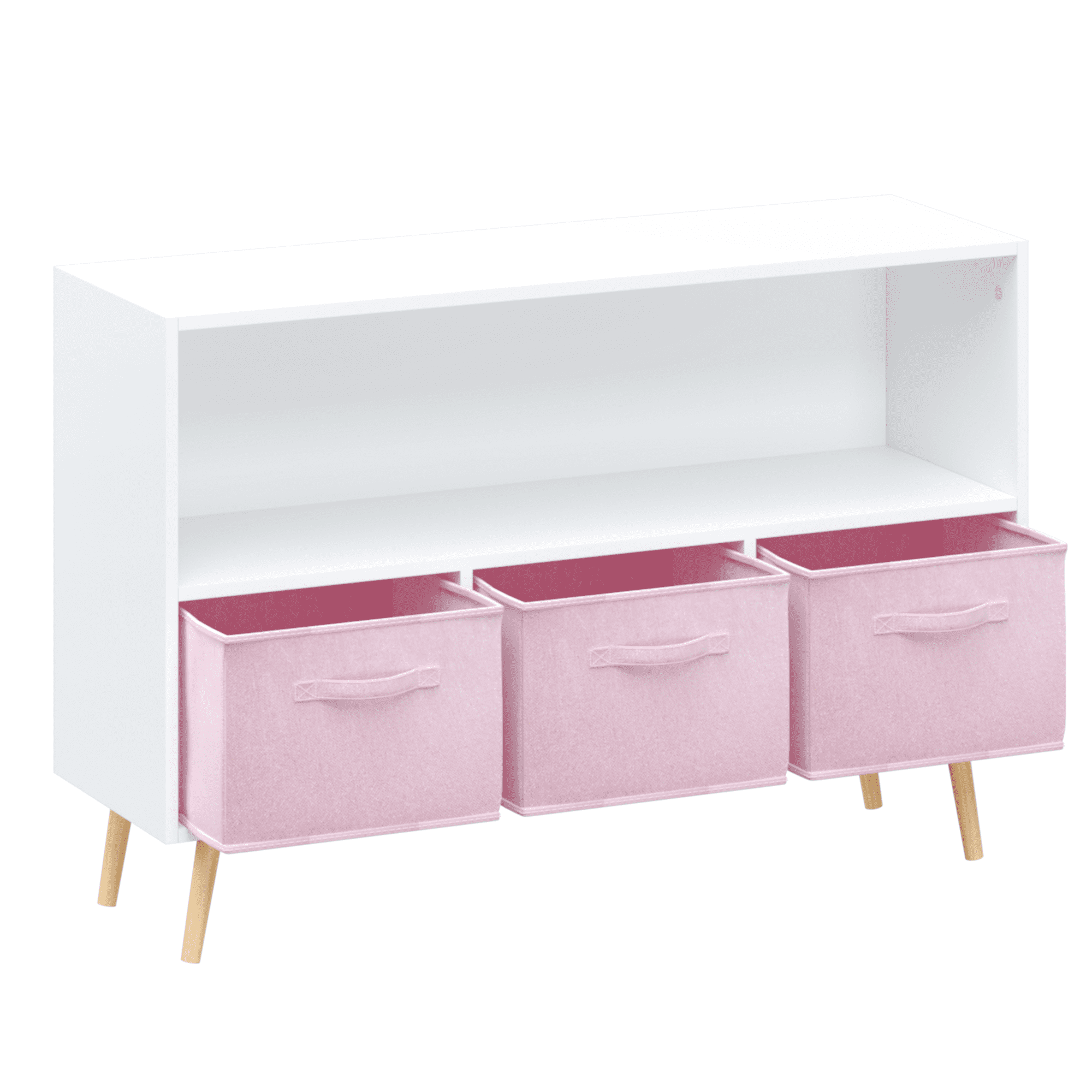 Gewnee Kids Bookcase with Drawers , Wood Bookshelf with Toy Chest Large Storage for Play Room,Pink