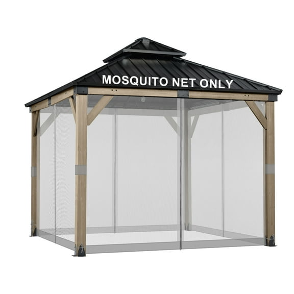 BPS 10' x 10' Gazebo Universal Mosquito Netting Screen Replacement, 4-Panel Screen Walls with Double Zippers for Outdoor Patio - Gray (Mosquito Net Only)