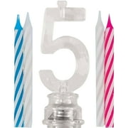 Blinking Number 5 Cake Decoration and Candles, 5-Piece Set, Multicolor