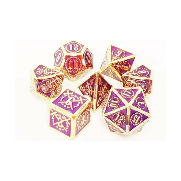 Old School Dice & Accessories Poly Set - Purple w/Gold (7) New