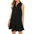 thumbnail image 2 of Diufon Summer Dresses for Women Lapel Collar Sleeveless Button Dress Solid Color A-Line Dress, 2 of 7