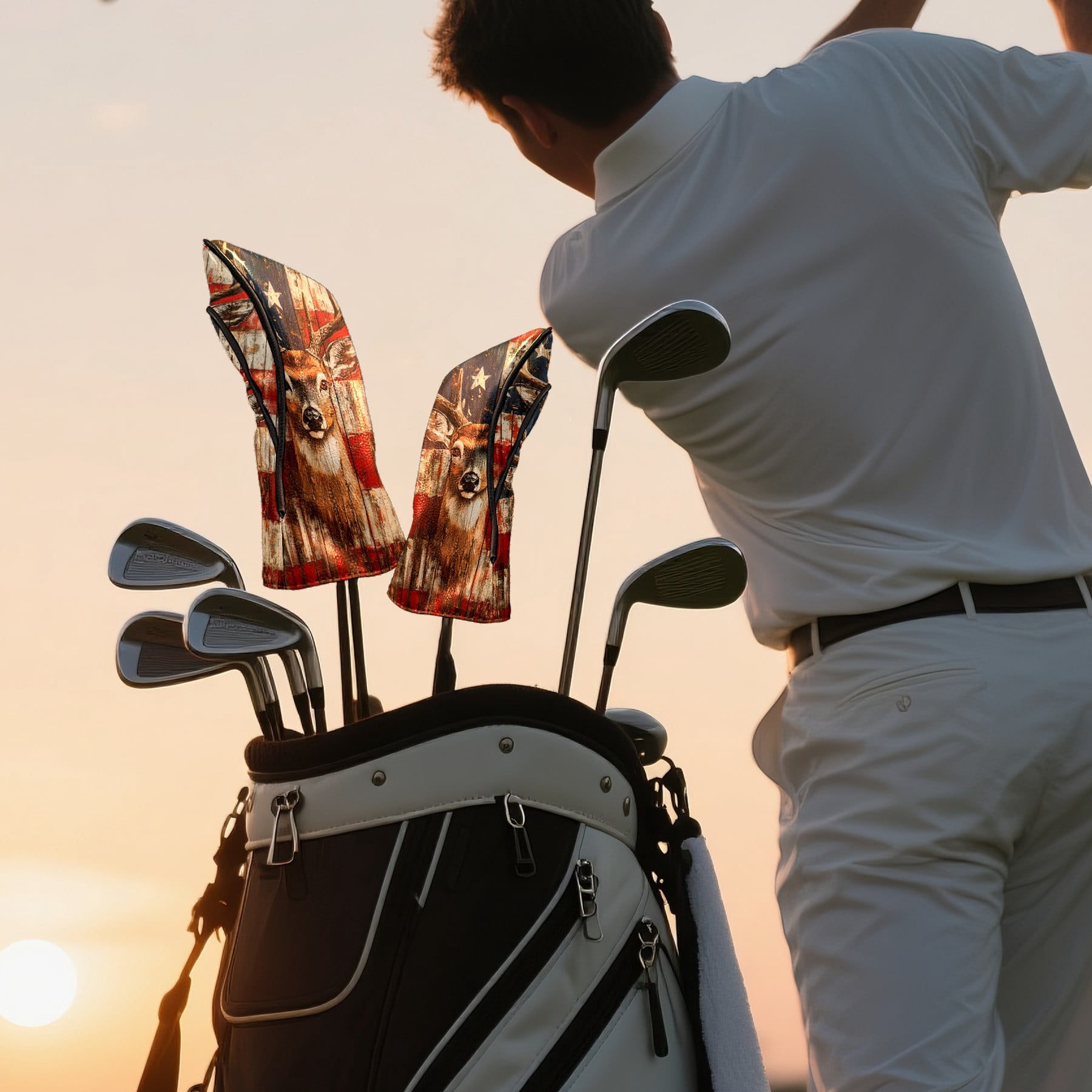 Golf Club Covers PU Leather Waterproof Head Covers for Fairway Woods Hybrids Texture Animals Unisex Fits Most Brands