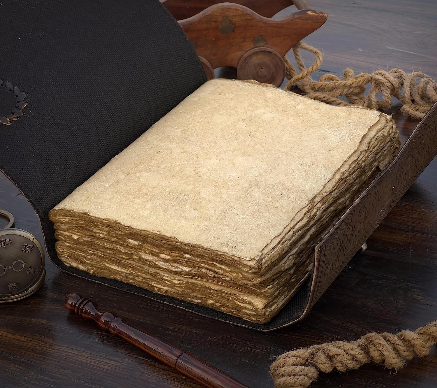 Book Of Shadows Leather Journal with Semi Precious Stone - Lock Closure, 200 pages Antique Deckle Edge Paper , Grimoire Journal, Triple Moon, Pentagram, Mother Of earth, Tree Of Life, Witch Journal