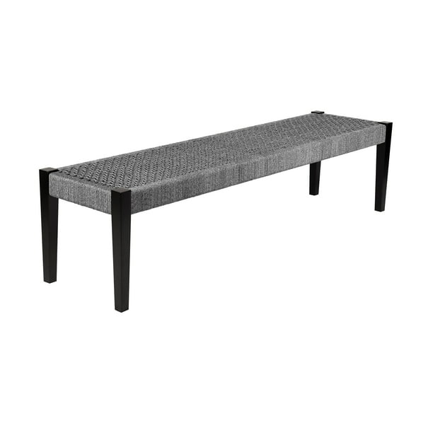 Camino Indoor Outdoor Dining Bench in Eucalyptus Wood and Grey Rope