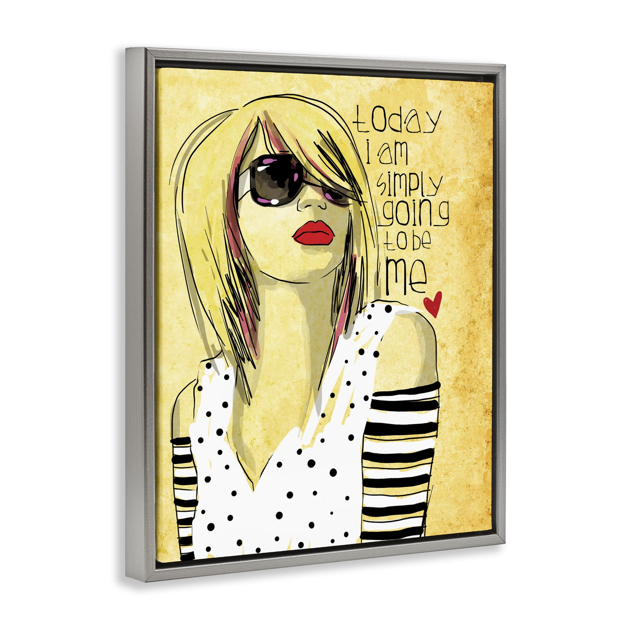 Stupell Industries Today I Am Simply Me Gray Framed Floater Canvas Wall Art, design by Suzanne Millius
